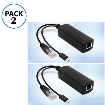2pcs PoE Splitter 48V to 5V 2.4A Micro-USB Adapter IEEE 802.3af Camera & More US