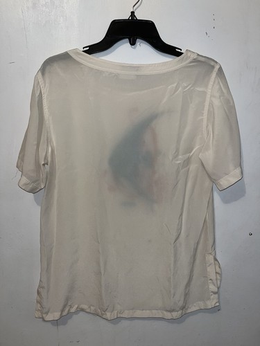 Salvatore Ferragamo Blouse Womens Medium Ivory Fish Silk Italy Made *Flaws - Picture 9 of 11