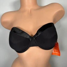 NWT Warners Strapless Bra 34D 01123 5 Way Convertible Black Satin Tuxedo