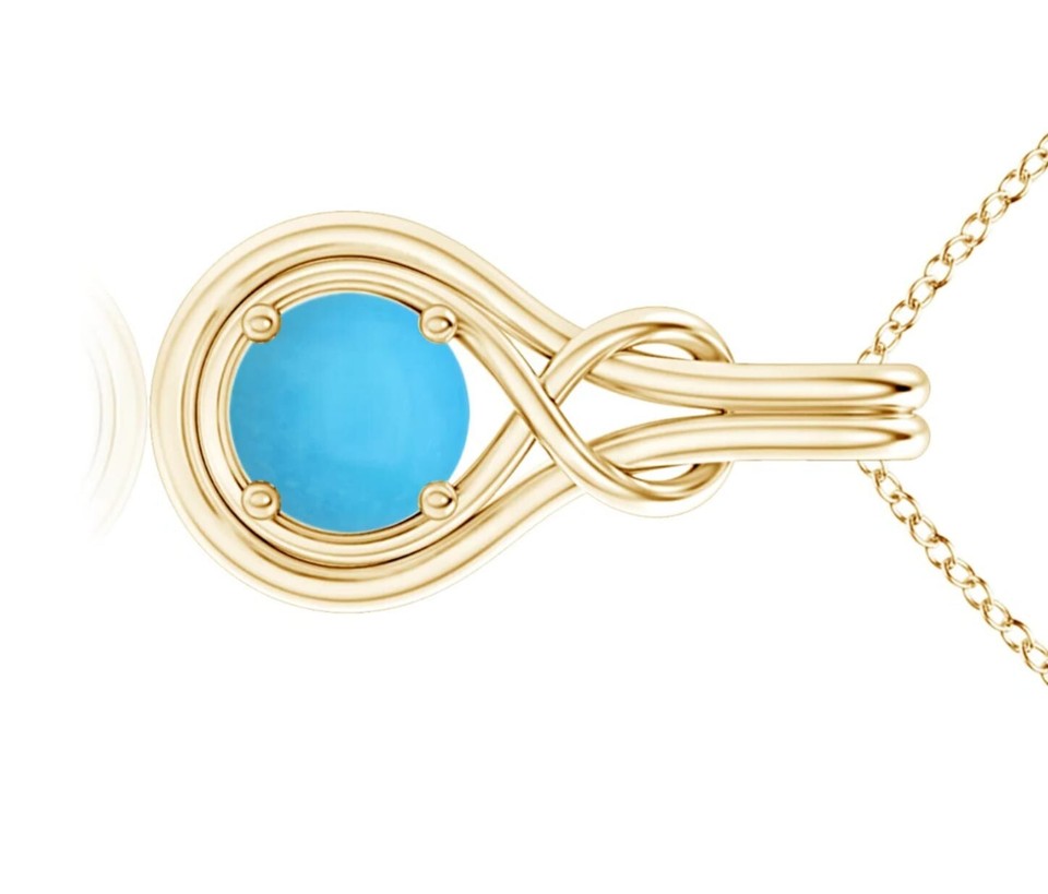 14K Solid Yellow Gold Natural Sleeping Beauty Turquoise Round Pendant