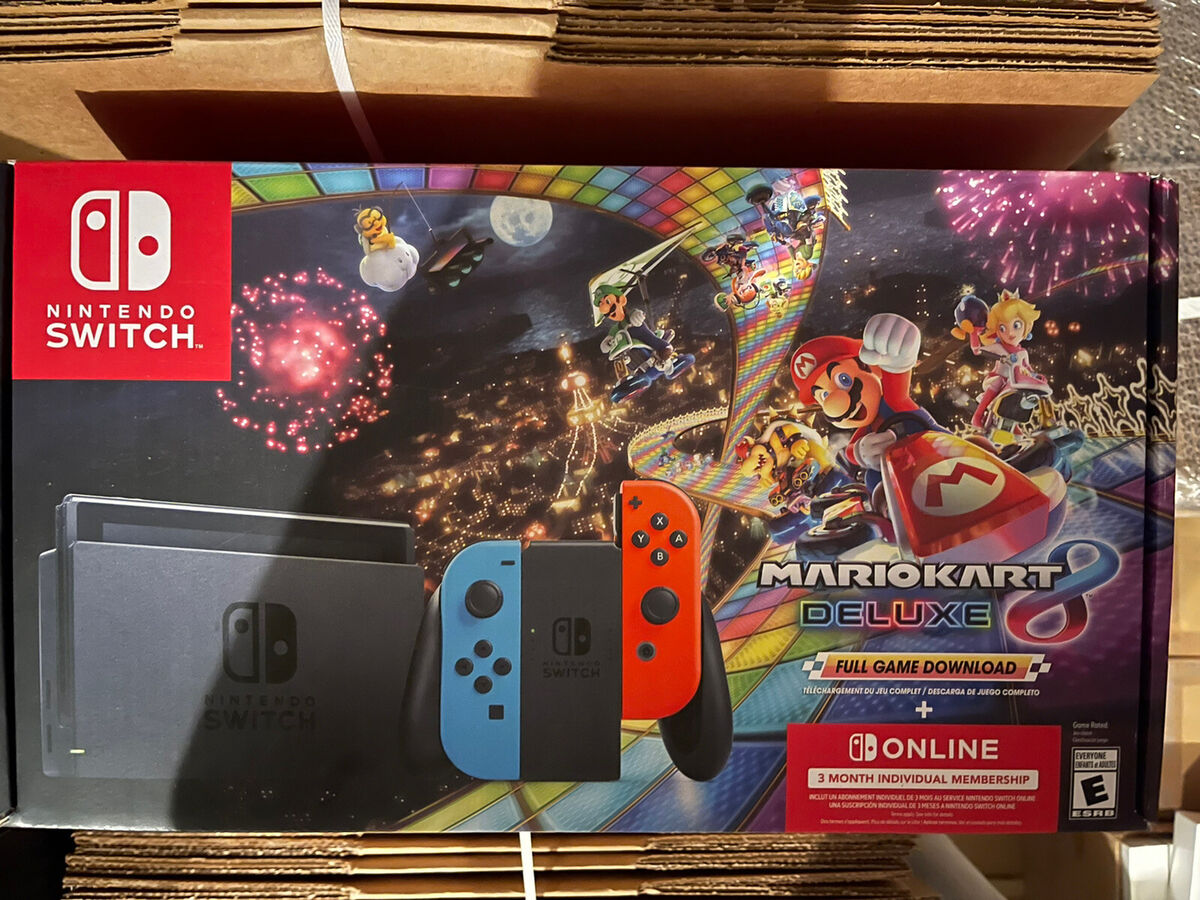 Nintendo Switch with Neon Blue and Neon Red Joy-Con + New Super Mario Bros.  U Deluxe (Full Game Download) - Switch Console : Video Games 