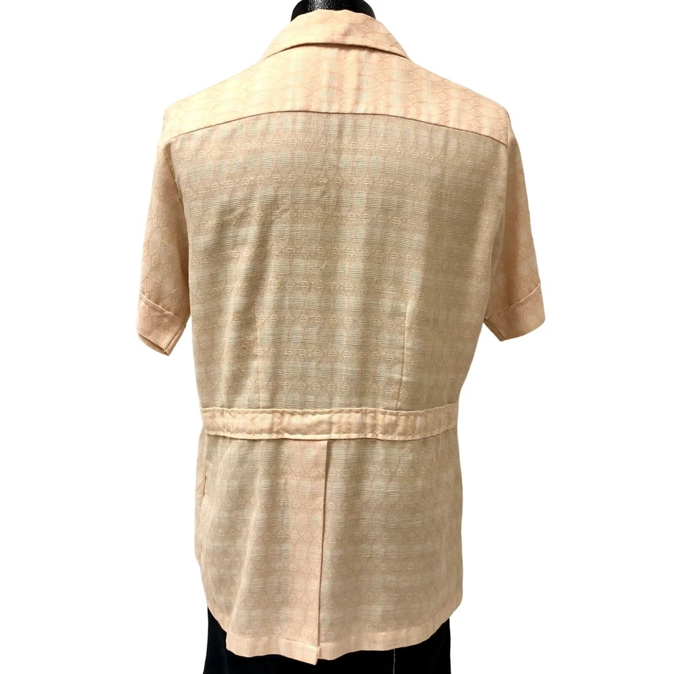Vtg 70's Elite Textured Peach DISCO Cabana CUBAN CIGAR Lounge Safari MoD Shirt M - Image 2 of 4