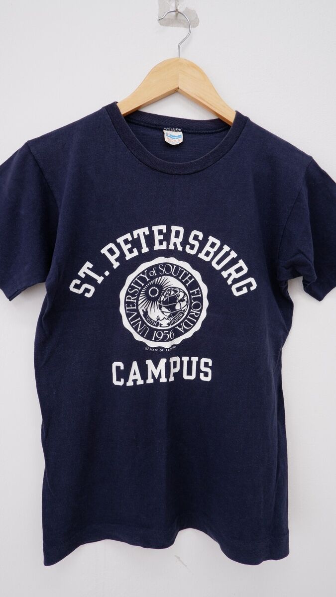 Champion blue bar tag 70s vintage USA St Petersburg campus Champion blue bar tag 70s vintage USA St Petersburg campus