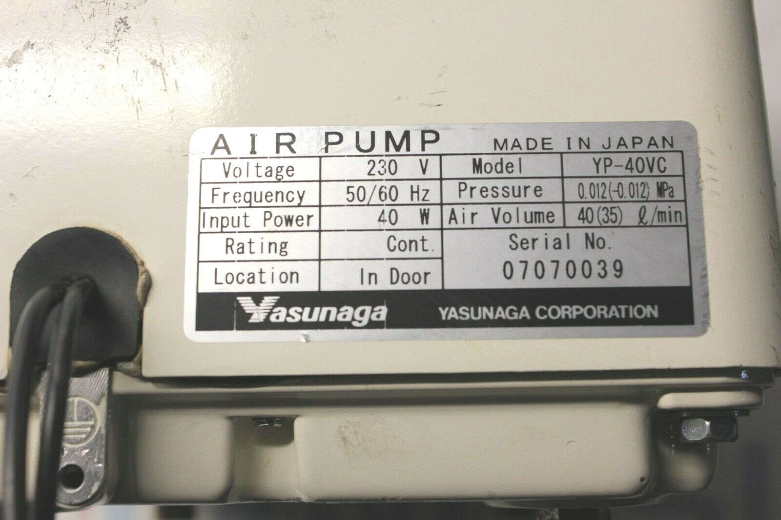Yasunaga YP-40VC Linear Air Pump – TEL Tokyo Electron Lithius – Tested