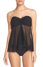 NEW PROFILE by Gottex Sheer Flyaway Tankini Top Size 6 Black 98 736-1B19A
