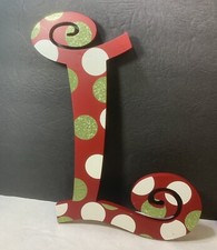 Wall Hanging Letter L hand painted Red White and Green Polka Dot Christmas
