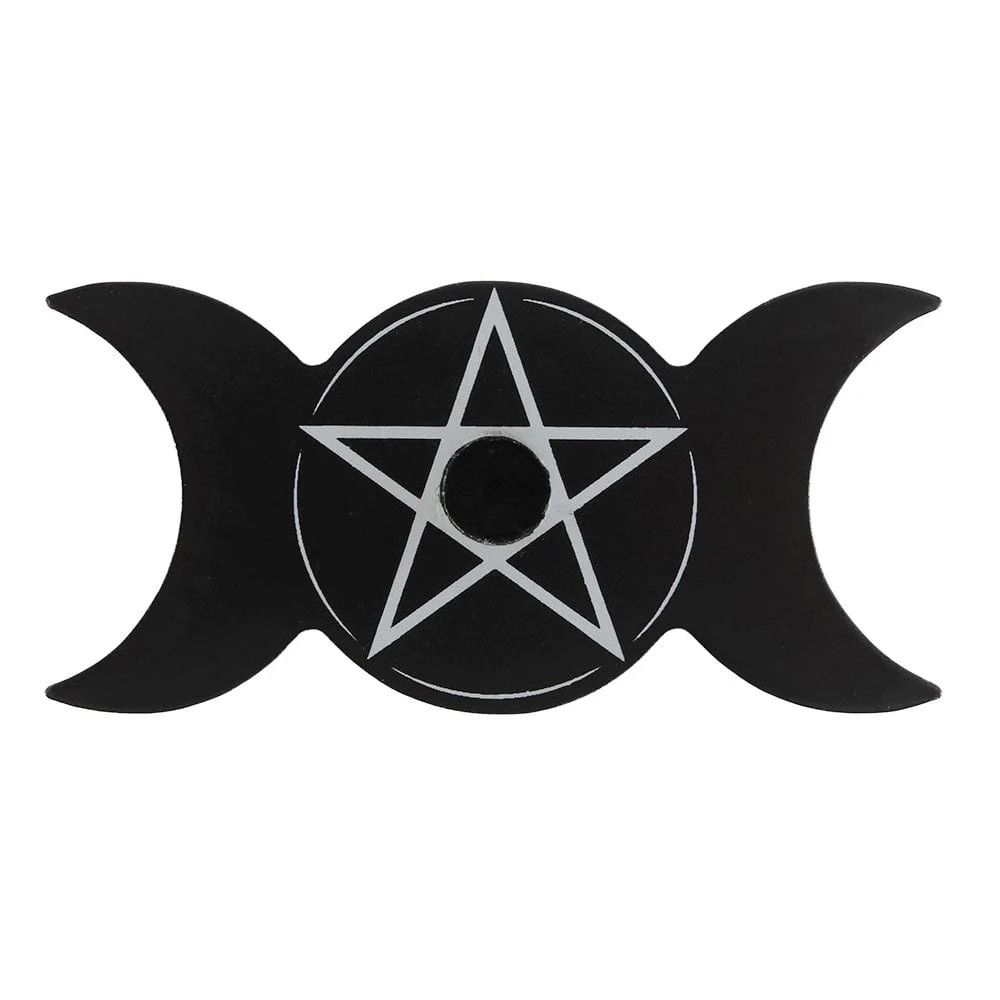 Black Triple Moon Spell Candle Holder – Altar Ritual Decor 11cm