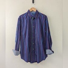 Robert Graham Multicolored Striped Flip Cuff Button Down Shirt Mens L