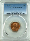 1951-D  LINCOLN WHEAT CENT - PCGS MS65RD - FREE SHIPPING! — photo 1