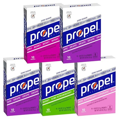 Propel Powder Packets 4 Flavor Variety Pack With 10 Servings (Pack of 5) 