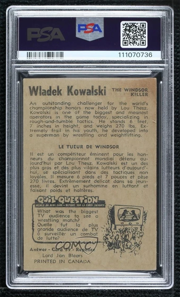 1954-55 Parkhurst Wrestling Wladek Kowalski #40 PSA 4 Foto 2 de 2