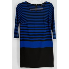 Ann Taylor Petite Striped Colorblock Shift Dress Blue Black XSP