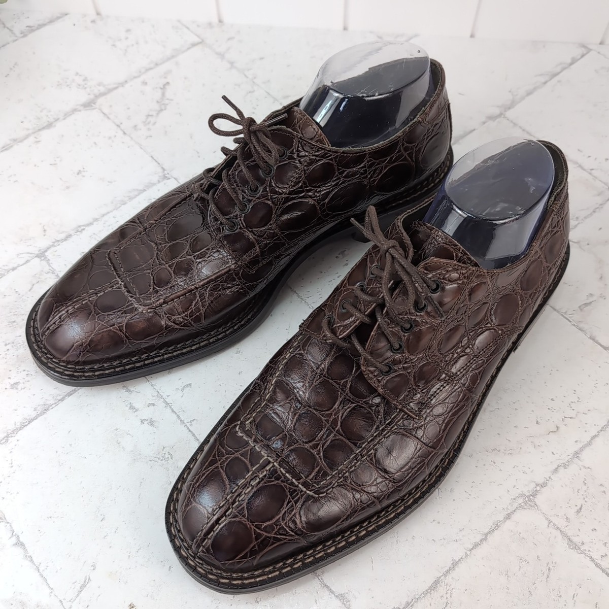 Donald Pliner EUC Italy Men Size 11.5 Brown Croc Embossed Leather Loafers Shoes Donald Pliner Brown Loafers for Men | Mercari main image 2
