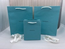 Tiffany  Co Set Of 3 Shopping Souvenir Gift Bags w/ Rope Handles  2 Ribbons