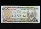 1975 $100 Bank of Canada Banknote AJH 9826666 Crow Bouey EF Grade