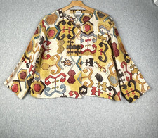 Chicos Southwestern Aztec Linen Blazer XL Boho Statement Jacket Eclectic Western