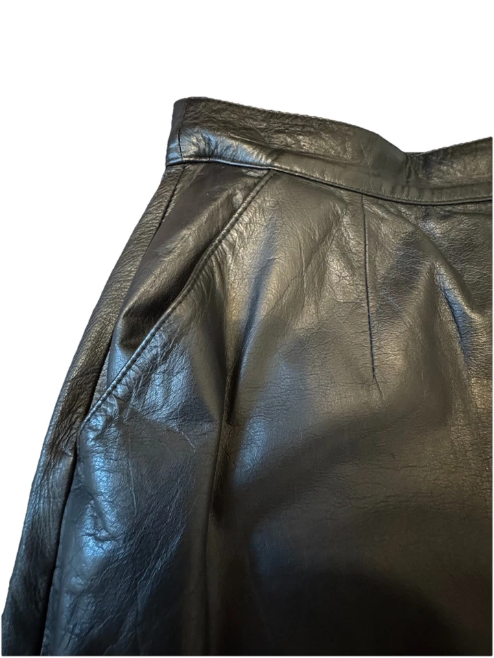 Falda Vintage Adler Negra Cuero Genuino Talla 7/8 Foto 2 de 4