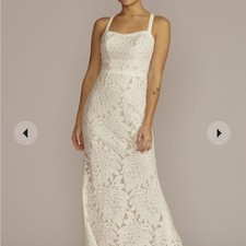 NWT As Is Floral Lace Halter Sheath Wedding GownST# AI10013095 +rhinestone sash