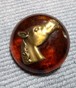 Antique Bakelite Metal Horse Head Button Tested 1-1/8" Inch Root Beer