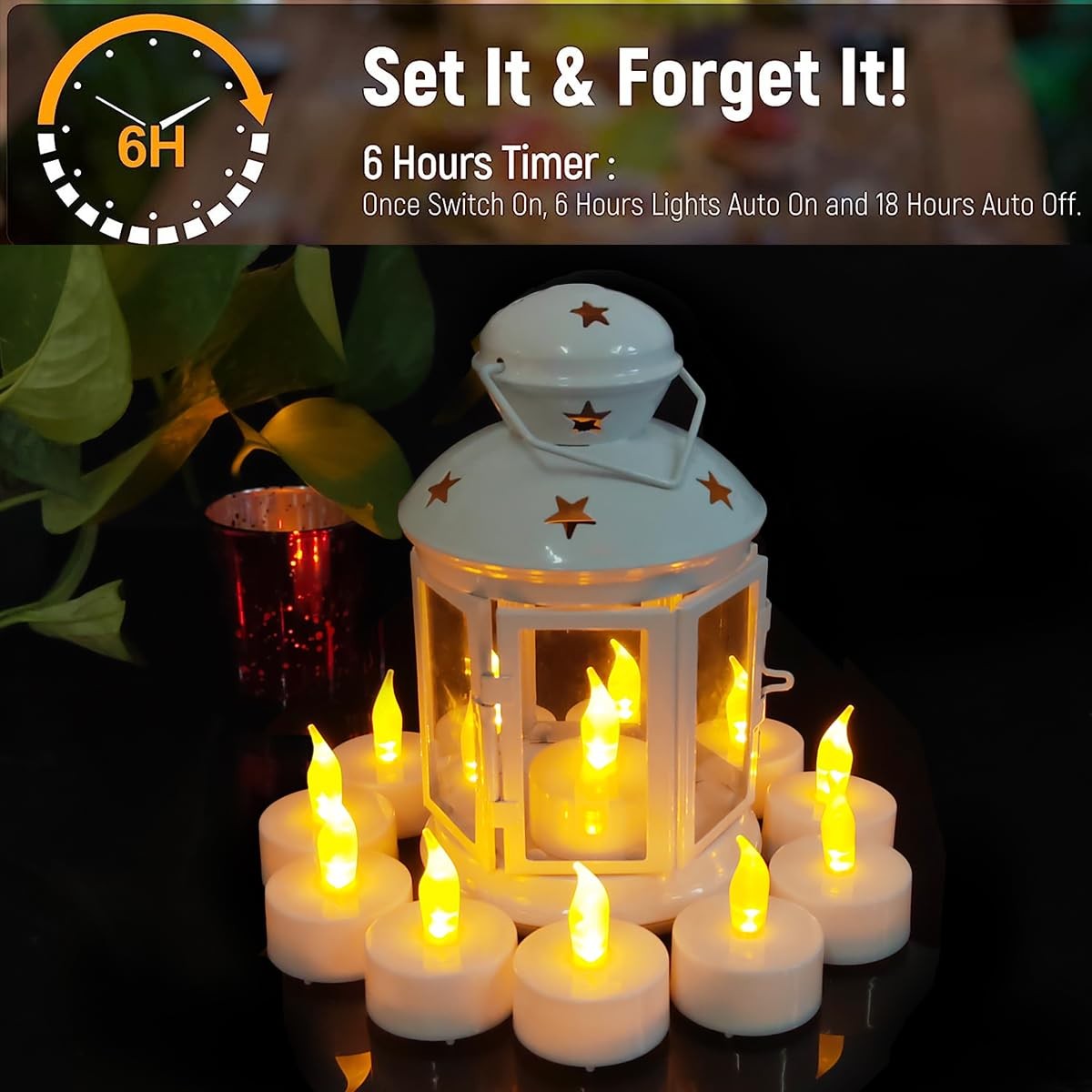 Tea Lights with Timer, 6 Hours on and 18 Hours Off in 24 Hours Cycle