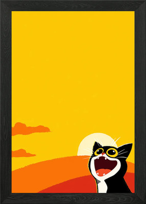 Gerahmtes Wandbild Poster Leinwanddruck Bild Cartoon Katze gähnt bei Sonnenaufgang