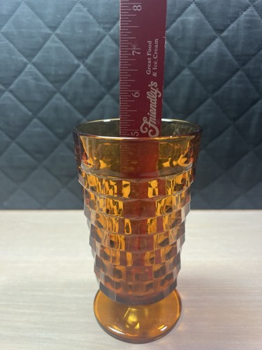 Set of 6 Iced Tea Glasses Vintage Indiana Amber Cube Cubist Footed 6” Tall - Bild 6 von 7
