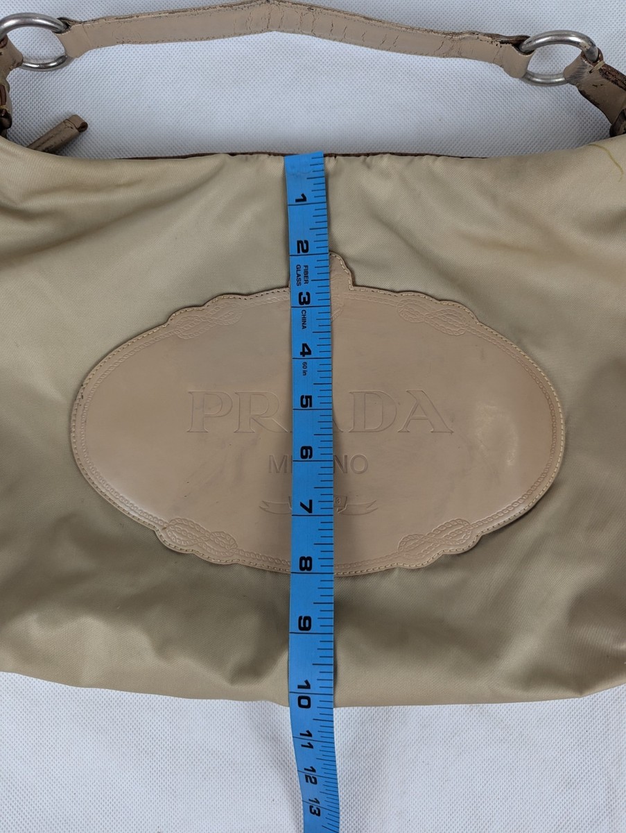 Authentic Prada Tessuto Nylon Tote Shoulder Bag Beige Made in