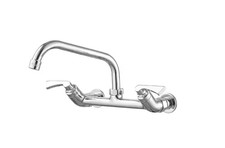 Double Handle Wall Mount Utility Kitchen Faucet 8" Swivel Spout Polished Chrome