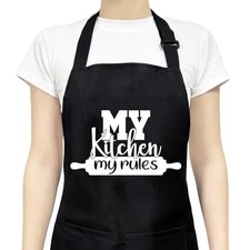 Funny Aprons for Women with Pockets, Cute Cooking Black-my Kitchen My Rules