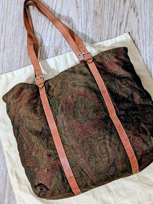 Vintage Etro Paisley Nylon And Leather Travel Shopper Bag Tote 