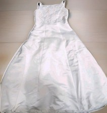 Oleg Cassini Girls 7 White Satin Beaded Dress First Communion Flower Girl Weddin