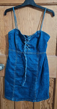Denim Co. Blue Denim Sweetheart Strappy Lace-Up, Back Zip - Mini Dress UK 14