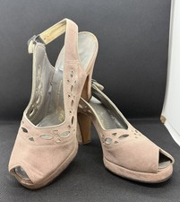 Vintage 40's/50s Palter DeLiso Debs Taupe Peep Toe Heels Wolf's Des Moines Sz 6
