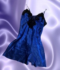 VTG Y2K Frederick s Of Hollywood Blue lace Corset Back Slip Dress XL