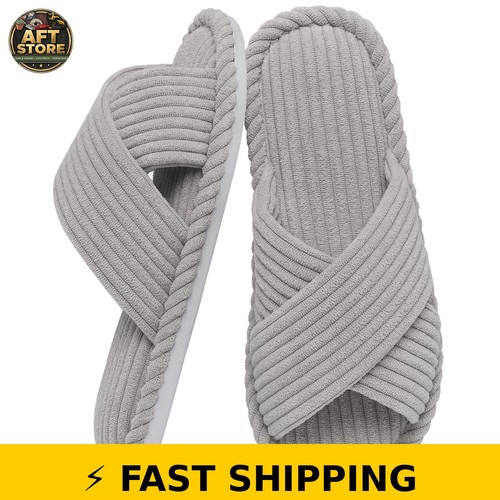 Litfun Memory Foam Slippers for Women - Grey Open Toe Slides