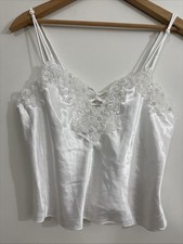Vtg California Dynasty Satin Lace Camisole Top Sz M/L Dainty White Sequins