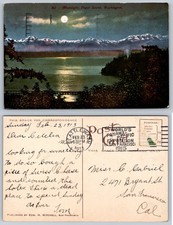 1913 Moonlight Puget Sound Washington Postcard Edw. H. Mitchell Posted