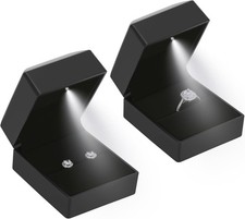 2 Pieces Ring Earring Gift Box with LED light, Elegant Velvet Case Black