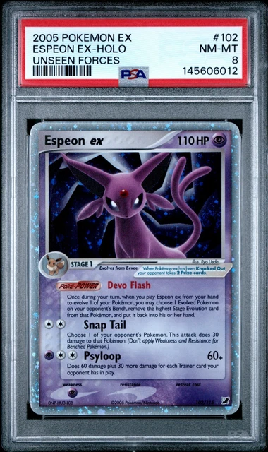 Pokemon 2005 Espeon Ex-holo Unseen Forces #102 Psa 8 Nm-Mt