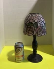 Vintage Tiffany Style Stained Glass Roses Tea Light Lamp/Party Light 12.5” Tall