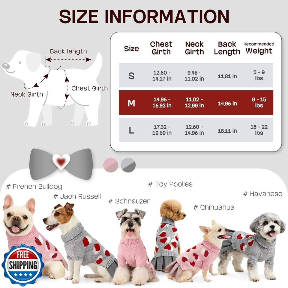 YUDODO Pet Dog Sweater Dress with Heart Pattern Pet Girl Dog Winter Knitted C - Image 2 of 4