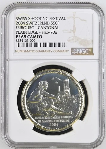 Switzerland 50 francs 2004  Fribourg Shooting Festival  NGC PF68 CAMEO