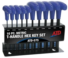 New! ATD 10pc Metric T-Handle Hex Key Set with Rack #575