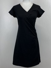 Soft Surroundings Faux Wrap Dress Sz XS GUC Black Short Sleeve