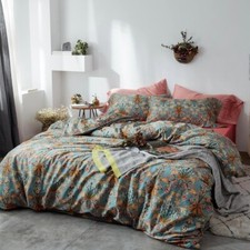 NEW Anthropologie Teal Orange Boho King Size Bedding Duvet Floral Sham Case Set