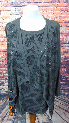 2 Pcs Set Top & Cardigan Nikki H Parker EllumiNation Women's Size M-L Gray E-15