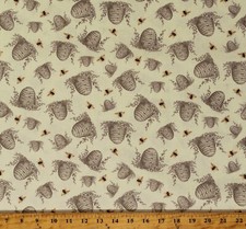 Cotton Tossed Bee Hive Honey Bee Farm Hives Fabric Print by the Yard D383.58