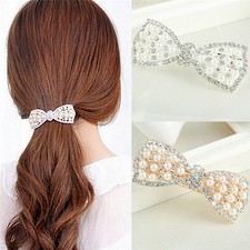 Women Girl Crystal Bow Hair Clip Hairpin Barrette Pearl Hair Accessories B j J9