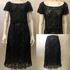 Vintage 1960's Ladies Handmade Black Lace Two Piece Top  Skirt Outfit Wiggle