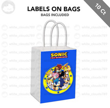 10 Sonic the Hedgehog Label on White Kraft Gift Bag Birthday Party Favor 5.5 x 8